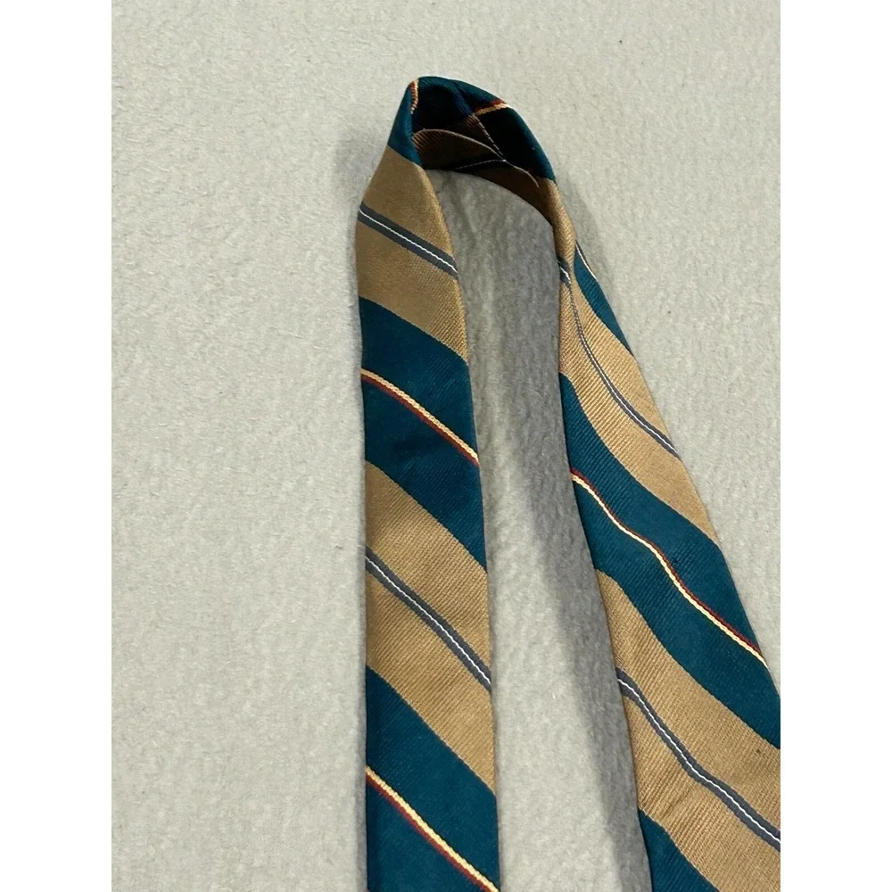 Robert Talbott Tie Mens H. Davis‎ & Sons 100% Silk Hand Sewn Teal Tan Stripped